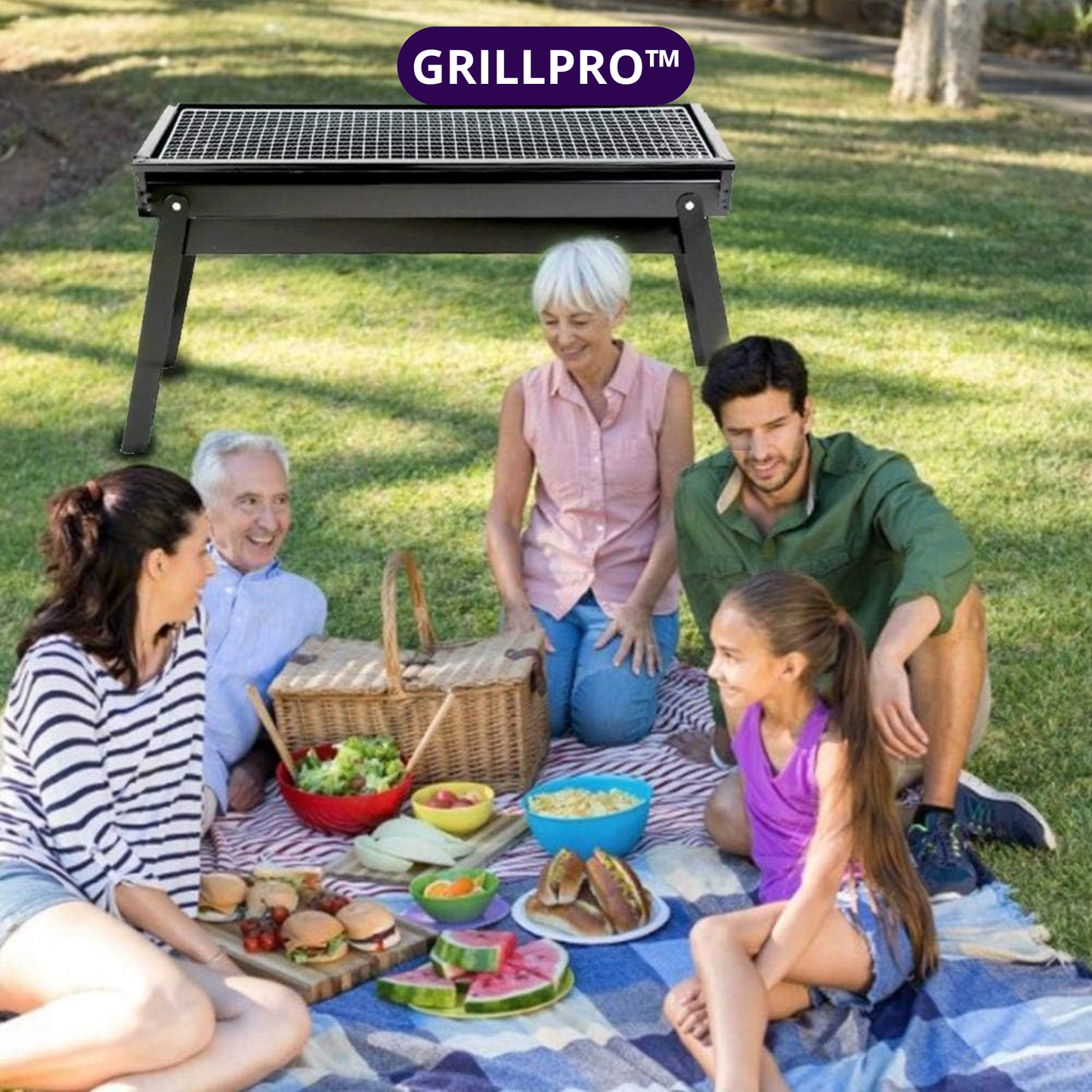 GrillPro™ Parrillera patriótica portátil a carbón super XL