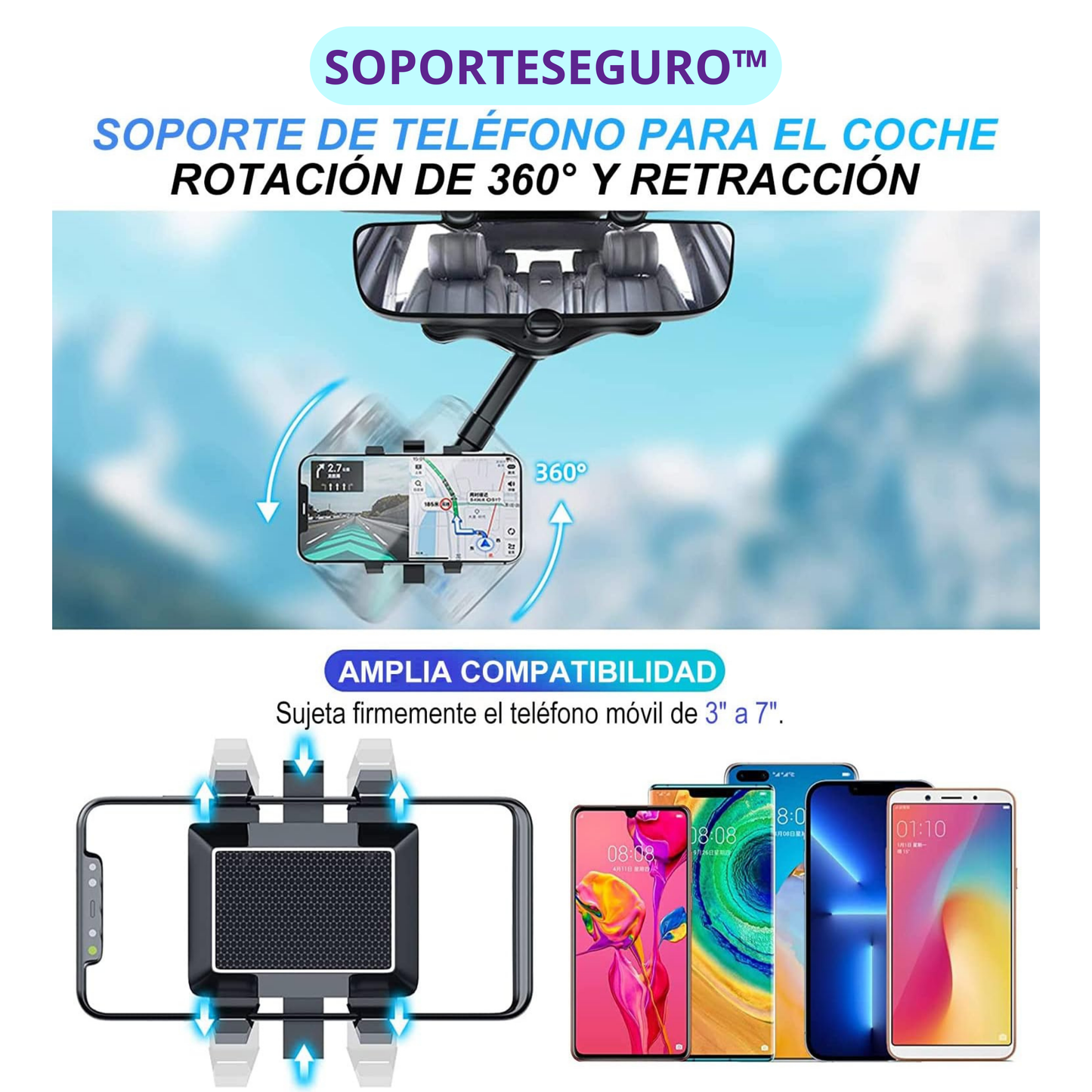 SoporteSeguro™ Ajustable con Rotación 360°