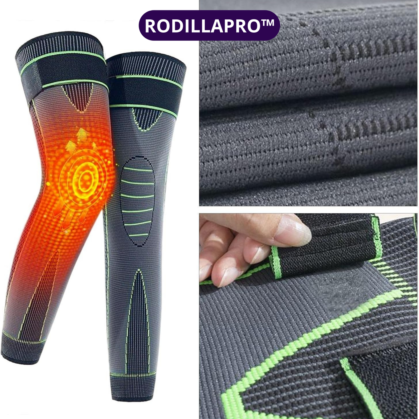 RodillaPro™ Rodillera ajustable 4 en 1 (Ortopédica, deportiva, con compresión y auto-calentamiento)